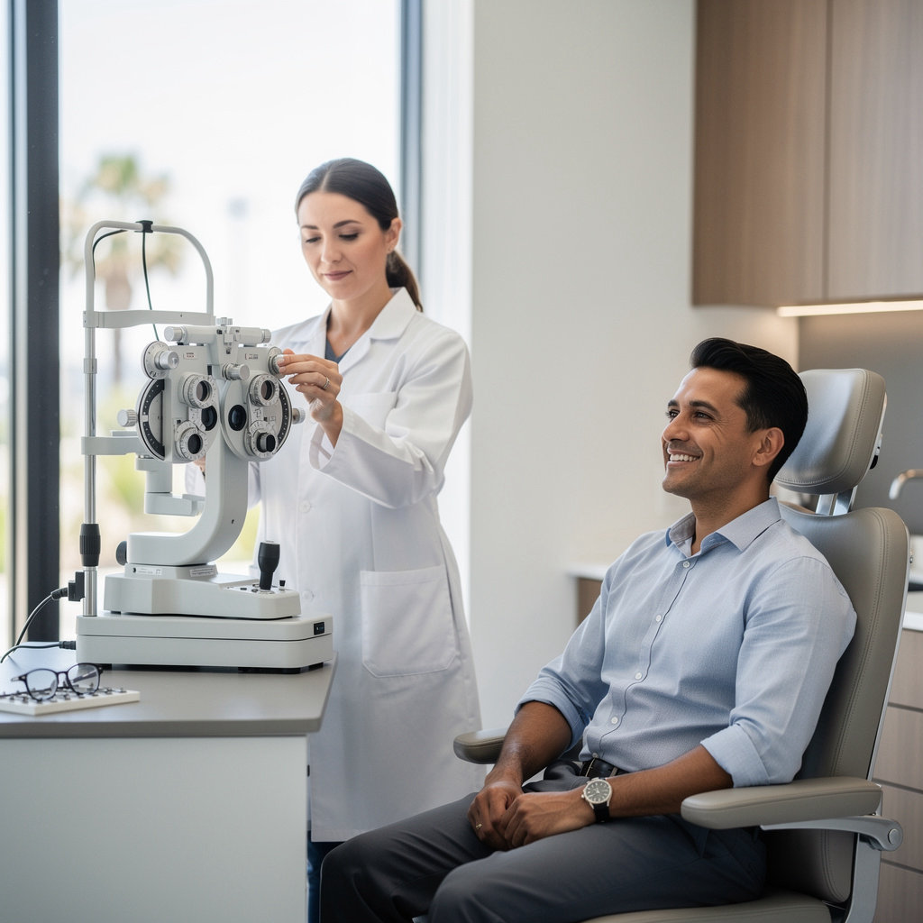 GOLDEN STATE OPTOMETRY optometrist using advanced diagnostic equipment for accurate eye health assessment in Santa Monica
