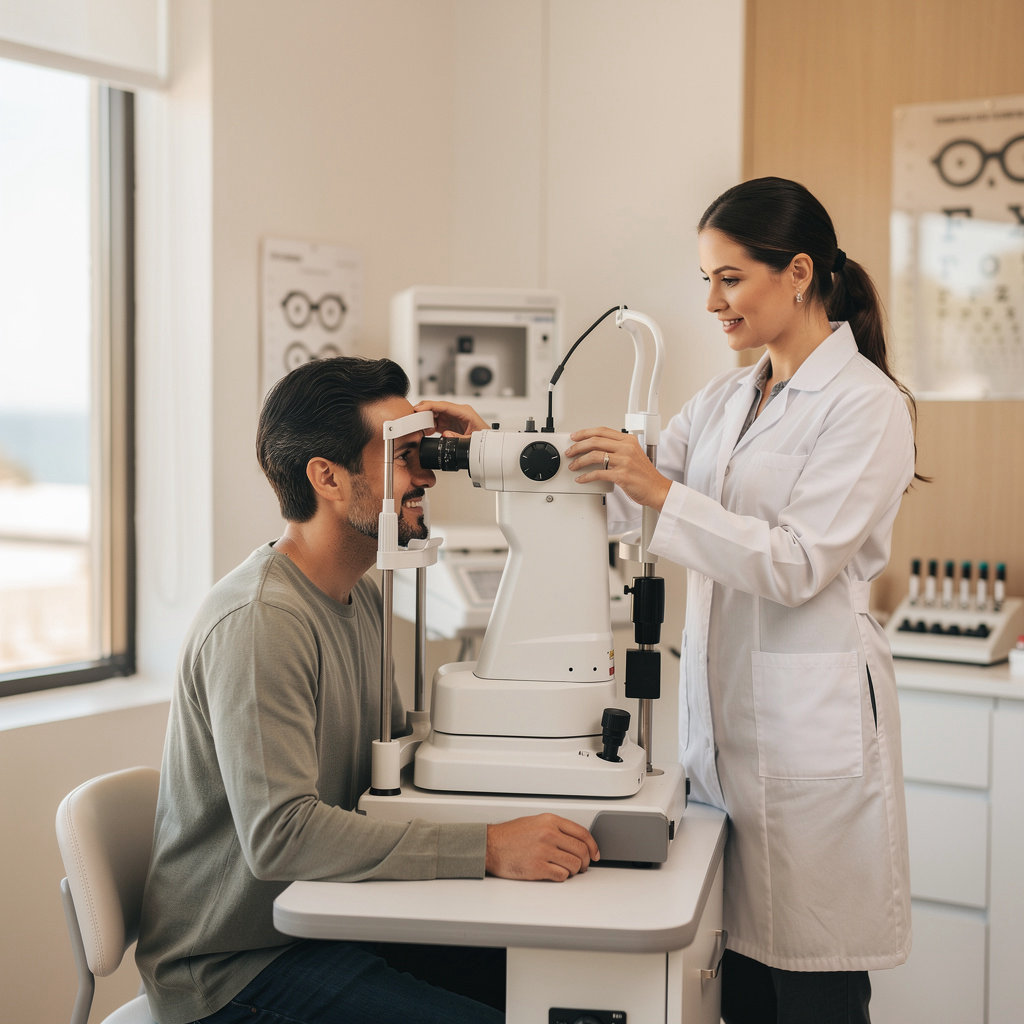 GOLDEN STATE OPTOMETRY professional optometrist conducting a comprehensive eye exam in Santa Monica
